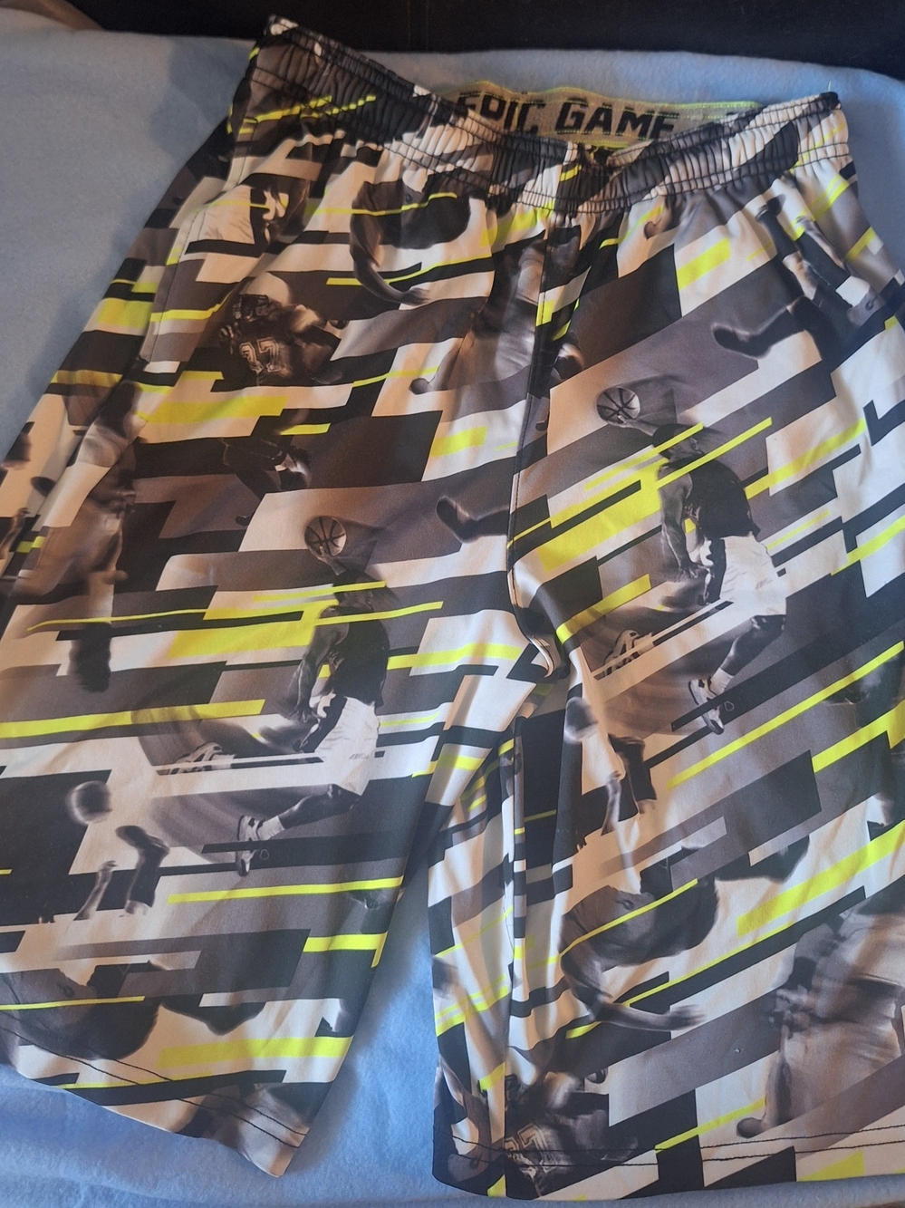 Brother Boys XL Athletic Basketball Print Shorts - Black, Gray & Neon Yellow